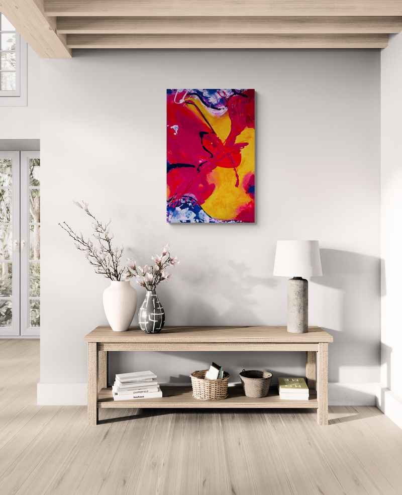 Flora Splendor I abstract floral painting by Sue Mac Dougall displayed in a modern interior