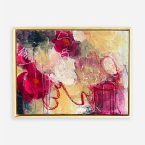Dusky Delight original abstract painting by Sue Mac Dougall in soft cream tones with warm dusk light and pops of hot pink.