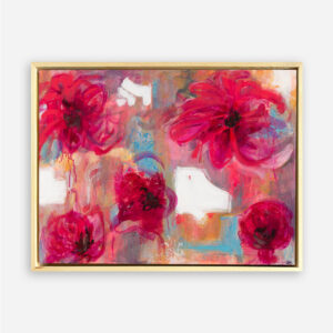 Funky Flora original abstract painting by Sue Mac Dougall with vibrant floral forms, expressive colour and white symbolic details.