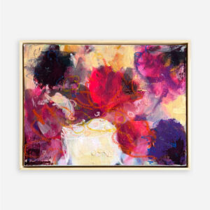 Mellow Glow original abstract painting by Sue Mac Dougall in vibrant pinks, magentas and deep purples softening into a moody cream backdrop.